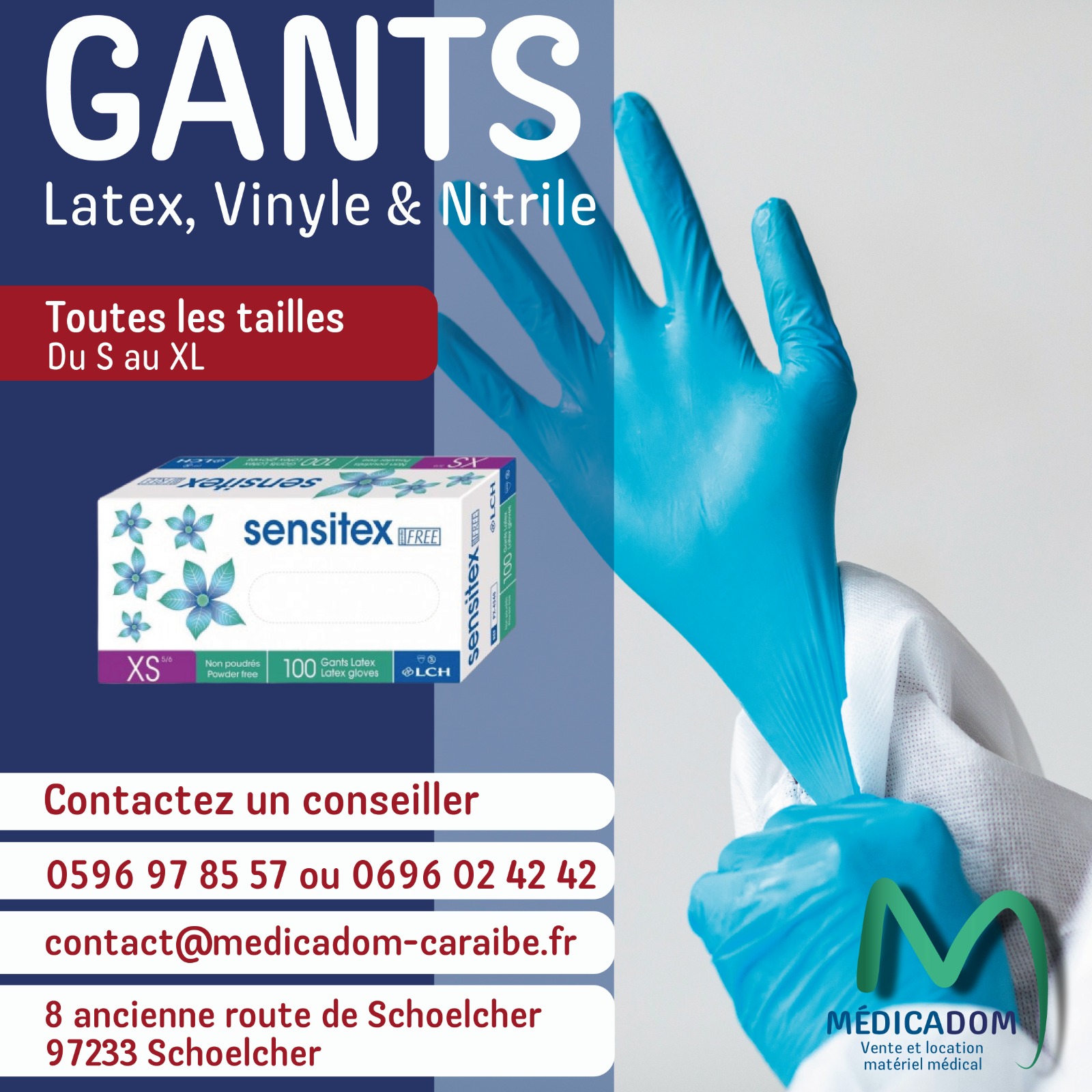 Gants latex , vinyle et nitrile 972 Martinique